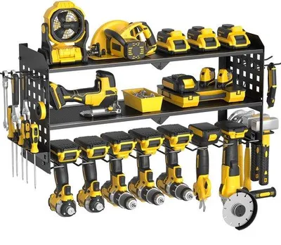Image de Support mural pour outils à 3 niveaux, noir, 64 x 20 x 31 cm, pour garage