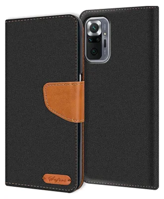 A flip case for a smartphone is shown open, revealing the phone's camera module and the inside of the case.