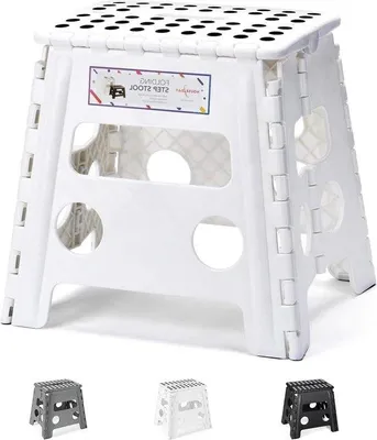 Image de Tabouret pliant, repose-pieds, 33 cm, 136 kg, pour adultes, blanc, portable