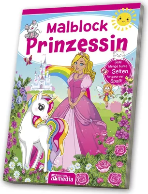 Produktbild von Prinzessin Malblock A5 für Malvorlagen, Rätsel und Beschäftigungsübungen, 80 Blatt