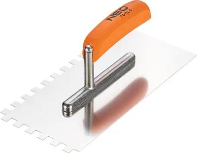 Produktbild von NEO TOOLS Glättekelle, gezahnt, 270x128 mm, Blattstärke: 0,7 mm, 10 mm zahn, rostfrei | Ergonomischer, lackierter Griff aus Buchenholz, Blatt aus rostfreiem Stahl
