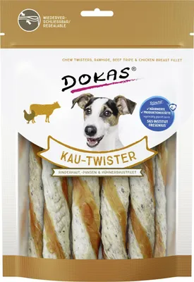 Produktbild von Dokas Kau Twister Rinderhaut, Pansen & Hühnerbrust 200 g