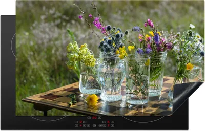 Produktbild von KitchenYeah© Herdabdeckplatte Vase - Blumen - Farben , 83x51cm, Küche Deko, Glaskeramikkochfeld Herdabdeckung, Abdeckplatte fùr Kochfeld