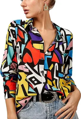 Produktbild von ASKSA Bluse Damen Langarm V-Ausschnitt Streifen Tops Knoepfen Hemden, Gelb, XL