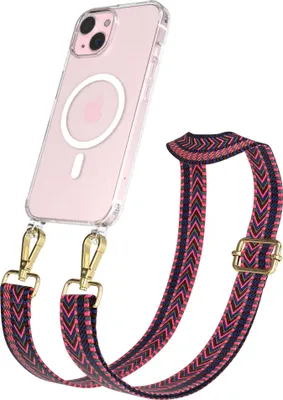 Produktbild von EAZY CASE - Handykette mit MagSafe Hülle für Apple iPhone 15, Handyband ZigZag Style,Karabiner Gold, Umhängeband in Pink