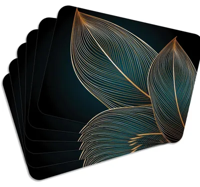 Produktbild von MG Design Set aus 6 Kork-Platzsets - Golden Leaves 3 - 30 x 40 cm - hitzebeständig & abwischbar, mit Korkrückseite