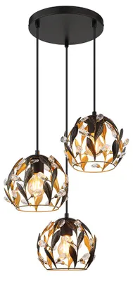 Produktbild von Pendelleuchte, Metall, Schwarz, Gold, Kristalle