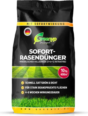 Produktbild von Greenyp Instant Rasendünger Frühjahr I 10kg für 400m² I mit blitzschneller Sofortwirkung für Frühjahr bis Spätsommer I verhindert Moosbildung I NPK Dünger Rasen Dünger