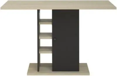 Produktbild von Rechteckiger Esstisch mit 1-türigem Stauraum – Eichen- und Schwarzdekor – 120 x 80 x Höhe 75 cm