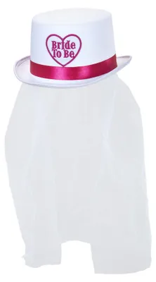 Zylinderhut Braut mit Schleier, One Size, Weiß