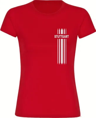 Produktbild von multifanshop Damen T-Shirt - Stuttgart - Streifen, rot, Größe L