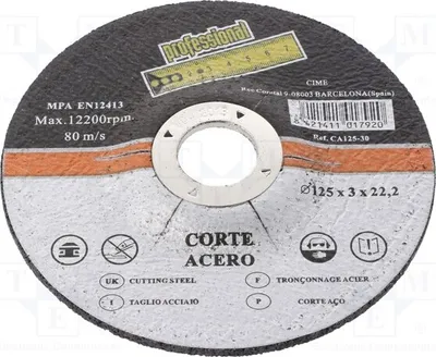Zdjęcie produktu dla 1 x Tarcza tnąca, otwór: 22 mm, średnica: 125 mm, grubość: 3 mm, model CA12530, do cięcia i