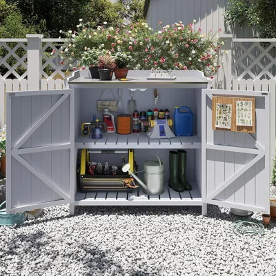 Produktbild von Gartenlagerhaus Holz Werkzeugschrank mit verzinkter Platte und verstellbarem Regal 98 x 47 x 94 cm Grau