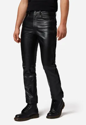 Zdjęcie produktu dla Męskie skórzane sznurowane spodnie Ricano S/L Jeans 01 Nappa - Czarny / 38