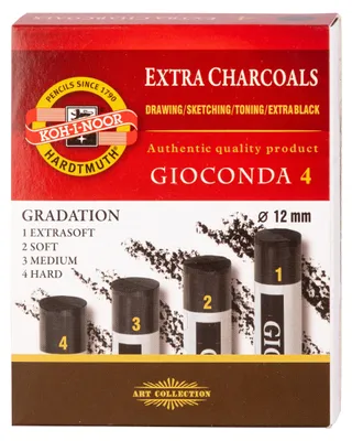 Produktbild von Zeichenkohle Extra Reißkohle schwarz Härtegrad 1 / 2 / 3 / 4 - im 4er Set