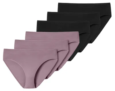 Produktbild von SCHIESSER Damen Slips 6er Pack - Jazz-Pants, Baumwolle Essentials, Basic, Stretch Schwarz/Lila 40 (Gr. Large)