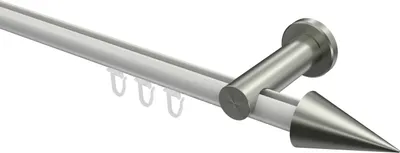 Produktbild von Interdeco Innenlaufstange / Gardinenstange mit Innenlauf Weiß / Edelstahl-Optik, Typ Platon Savio (Kegel), 20 mm Ø 1-läufig, 180 cm