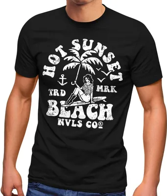 Produktbild von Herren T-Shirt Hot Sunset Beach Surfbord Sommer Urlaub Fashion Streetstyle Neverless® schwarz S
