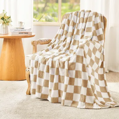 Productafbeelding van Pluizige deken, geruit, 150 x 200 cm, beige, microvezel, gecertificeerd