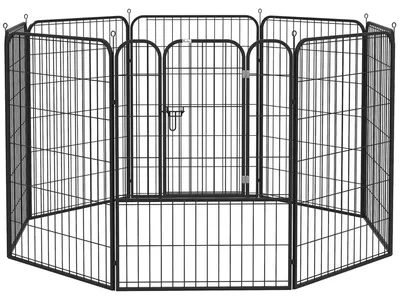 Productafbeelding van Hondenren, afrastering voor puppy's, loopkooi voor huisdieren, afrastering voor honden, individueel aanpasbare vorm met deur, metaal, 79X100Cm, zwart