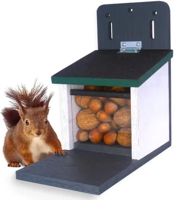 Productafbeelding van Eekhoornvoederhuis - weerbestendig - houten voederstation met kijkvenster en ventilatie - 25 x 15 x 25 cm