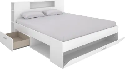 Image de Murlo - Lit Double, Blanc, avec Rangement