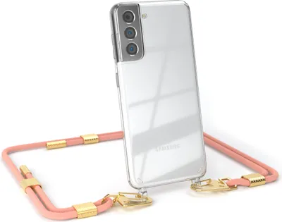 Produktbild von EAZY CASE Handykette für Samsung Galaxy S21 5G, Transparente Silikonhülle mit Band, Clear Case, abnehmbar in  Rosa