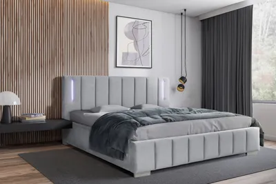 Produktbild von Polsterbett 140 x 200 cm mit Bettkasten und Matratze Lattenrost, Bonellmatratze H4, LED-Beleuchtung Velours Grau Ankona