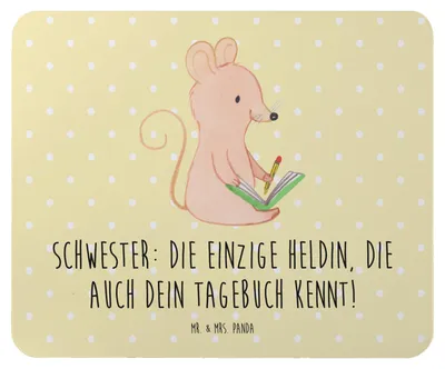 Produktbild von Mr. & Mrs. Panda Mauspad Schwester Heldin - Gelb Pastell - Geschenk, Mouse Pad, Geschwisterliebe, Familiengeschenk, pc, laptop, Geschwister, Verwandte, mousepad, Liebe