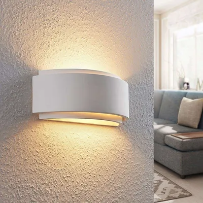 Produktbild von Lindby - Moderne wandlamp wit gips - Cassian I Wohnzimmer I Schlafzimmer - Rund - LED geeignet E14