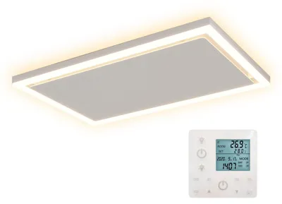 Obrázek produktu pro Stropní infrapanel s LED světlem InfraTherm CEILING LED DESIGN 750W, sálavé topidlo pro místnosti do 13,6 m², rozměry 70 x 40 cm, dálkové ovládání