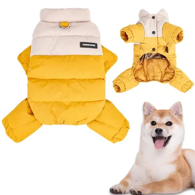 Immagine prodotto di Cappotto per cani, invernale, caldo, antivento, impermeabile, per cani a quattro zampe, colore giallo, taglia L