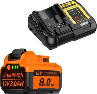 Zdjęcie produktu dla Zapasowy akumulator do elektronarzędzi – DCB126 – 12 V Li‑Ion 8000 mAh – 1 akumulator + ładowarka – ogniwa 18650 – beżowy