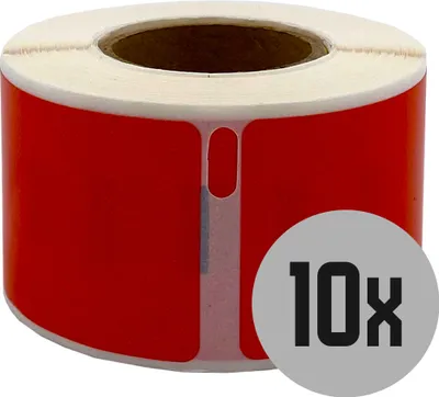 Produktbild von DULA Etiketten - Kompatibel mit Dymo Compatible labels - Rood - 99010 - S0722370 - Adresetiketten - 10 rollen - 28 x 89 mm - 130 labels per rol