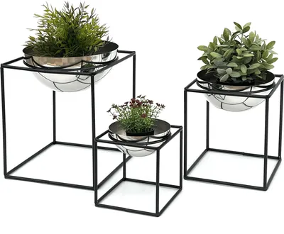 Produktbild von DanDiBo Blumenhocker Metall mit Topf Schwarz Silber Blumenständer 96256 3er Set Blumensäule Modern Pflanzenständer Pflanzenhocker
