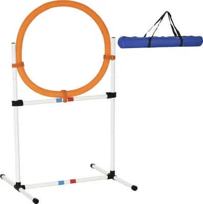 Obrázek produktu pro PawHut Výcviková sada pro psy Skákací kruh pro výcvik agility pro domácí mazlíčky Přenosný PE bílý + oranžový 74,5 x 66 x 91 cm