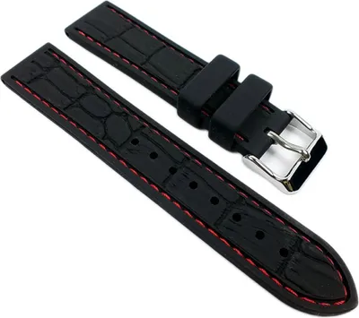 Produktbild von Eulit Silichron | Uhrenarmband 20mm | Silikon, schwarz/rote Naht 21903