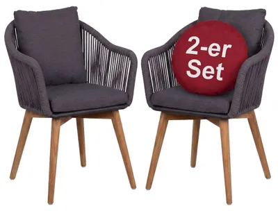 Produktbild von 2er Set Diningsessel Solana Rope dark grey inkl. Kissen uni grey