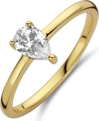 Produktbild von New Bling 9NB-0601-50 Zilveren Ring Dames - Zirkonia - Chaton - Pear - 6 mm - Maat 50 - Goudkleurig