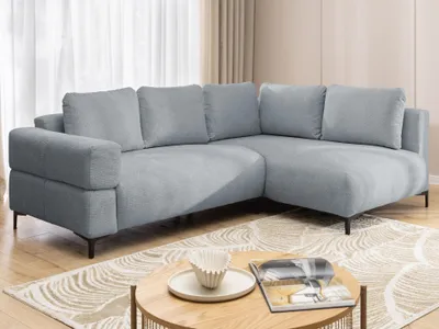 Produktbild von Cardea - Modernes Ecksofa in Bubble-Optik aus weichem Grau Strukturstoff mit hohem Sitzkomfort, Ottomane rechts