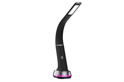 Produktbild von IMMAX LED-Tischleuchte Corella mit Qi-Ladung schwarz mit silbernen Elementen, RGB-Hintergrundbeleuchtung