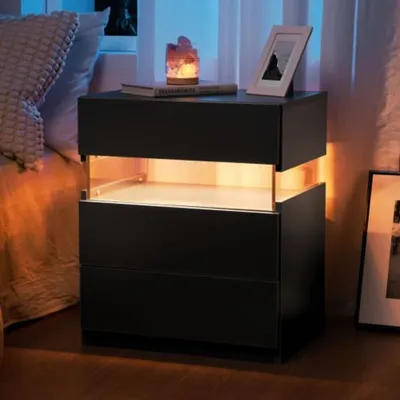 Produktbild von Nachttisch,LED Nachttische 3 Schublade Nachttisch für Schlafzimmer Endtisch,Nachttische für Schlafzimmer Wohnzimmer Nachttisch Möbel