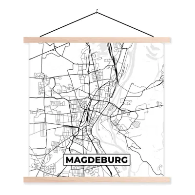 Produktbild von MuchoWow® Textilposter Karte - Magdeburg - Stadtplan 120x120 cm mit holzfarbenen Rahmen - Textil-Poster
