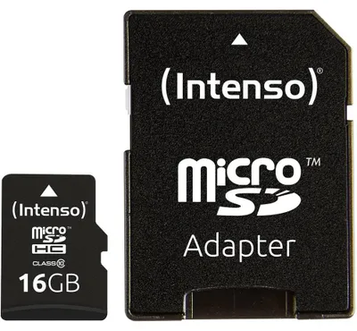 Produktbild von Intenso microSDHC 16GB Class 10 Speicherkarte inkl. SD-Adapter, schwarz