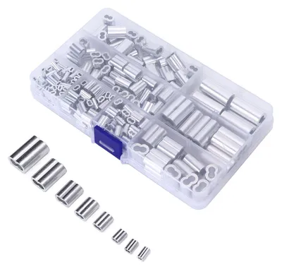 Image de Lot de 250 pièces : kit de manchons de sertissage en aluminium à double corps pour câbles métalliques, à 8 ouvertures, destiné au secteur des camping-cars et des chemins de fer