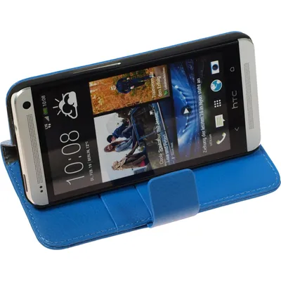 Produktbild von PhoneNatic Kunst-Lederhülle kompatibel mit HTC One - Premium blau + 2 Schutzfolien