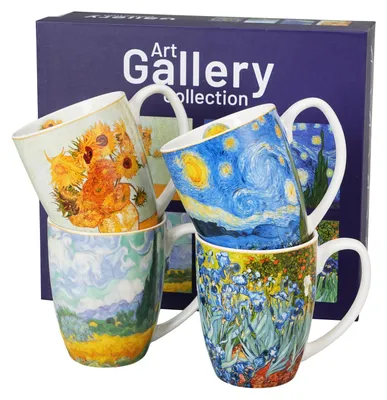Immagine prodotto di DUO ART GALLERY set di 4 tazze classiche da 360 ml ispirate a VAN GOGH in porcellana New Bone China