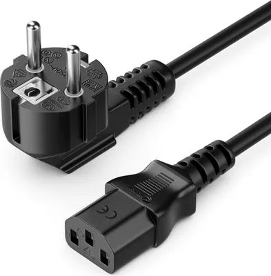 Produktbild von deleyCON 3,0m Kaltgerätekabel Netzkabel Stromkabel Schutzkontakt Stecker Typ F (CEE 7/7) 90° Gewinkelt auf Kaltgerätekupplung C13 Buchse PC Computer Monitor Drucker Beamer - Schwarz