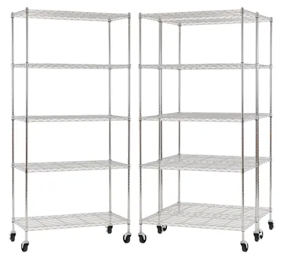 Produktbild von Mega Deal | 3x Gitterregal HADES mit Rollen & 5 Gitterböden | HxBxT 180x90x40cm | Fachlast 75kg | Metall | Silber Chrom | Drahtregal Metallregal Schmal Küchenregal Aufbewahrungsregal