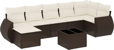 Produktbild von 8-tlg. Garten-Sofagarnitur mit Kissen Braun Poly Rattan